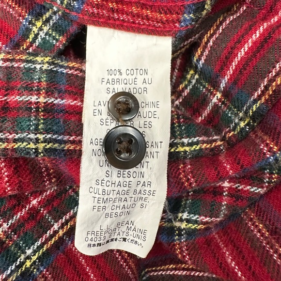 LL Bean XL Red Green Scotch Plaid Flannel 100% Cotton - Picture 5 of 5